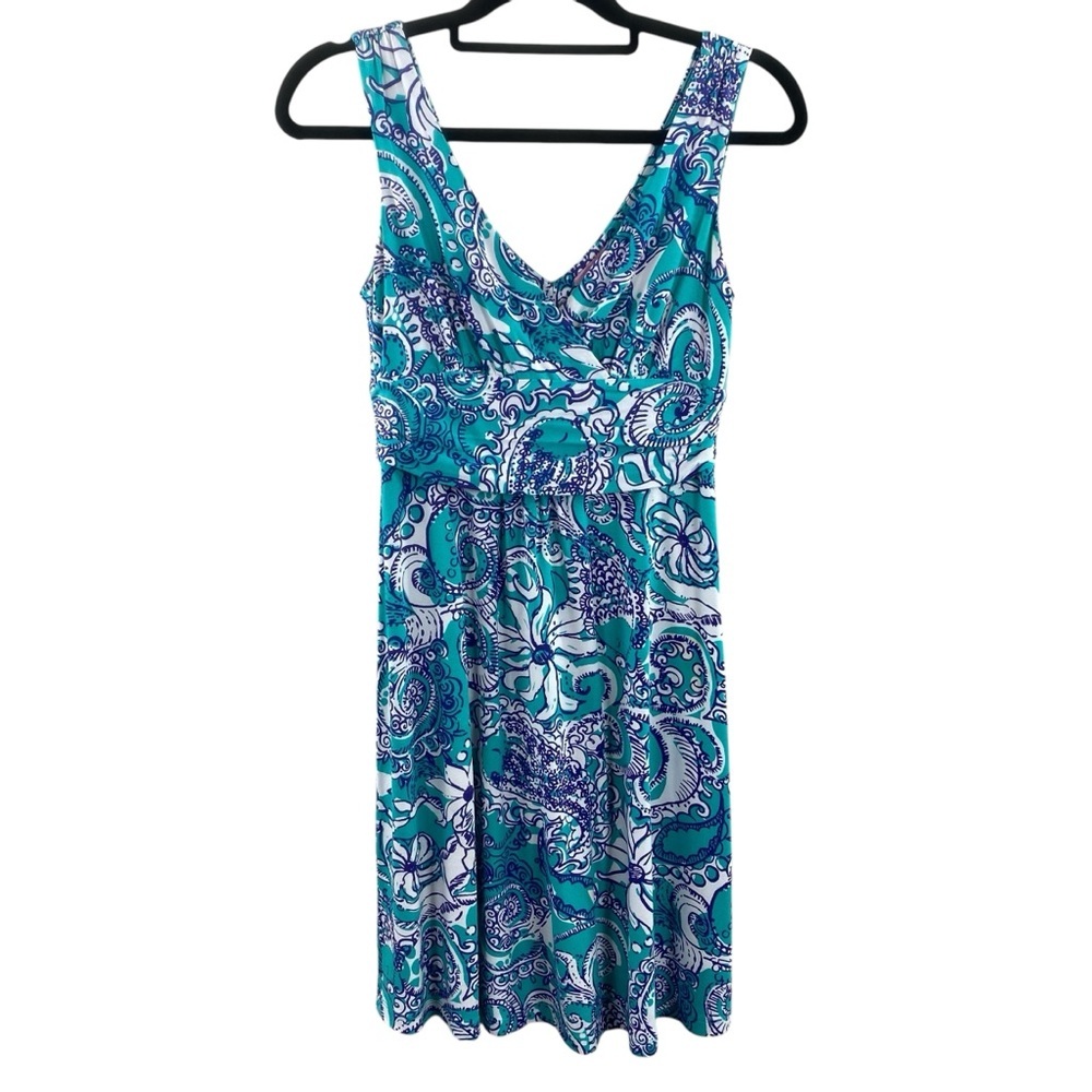 Lilly Pulitzer Shianne Turquoise Purple Floral Montauk Stretch Jersey Dress Sz S